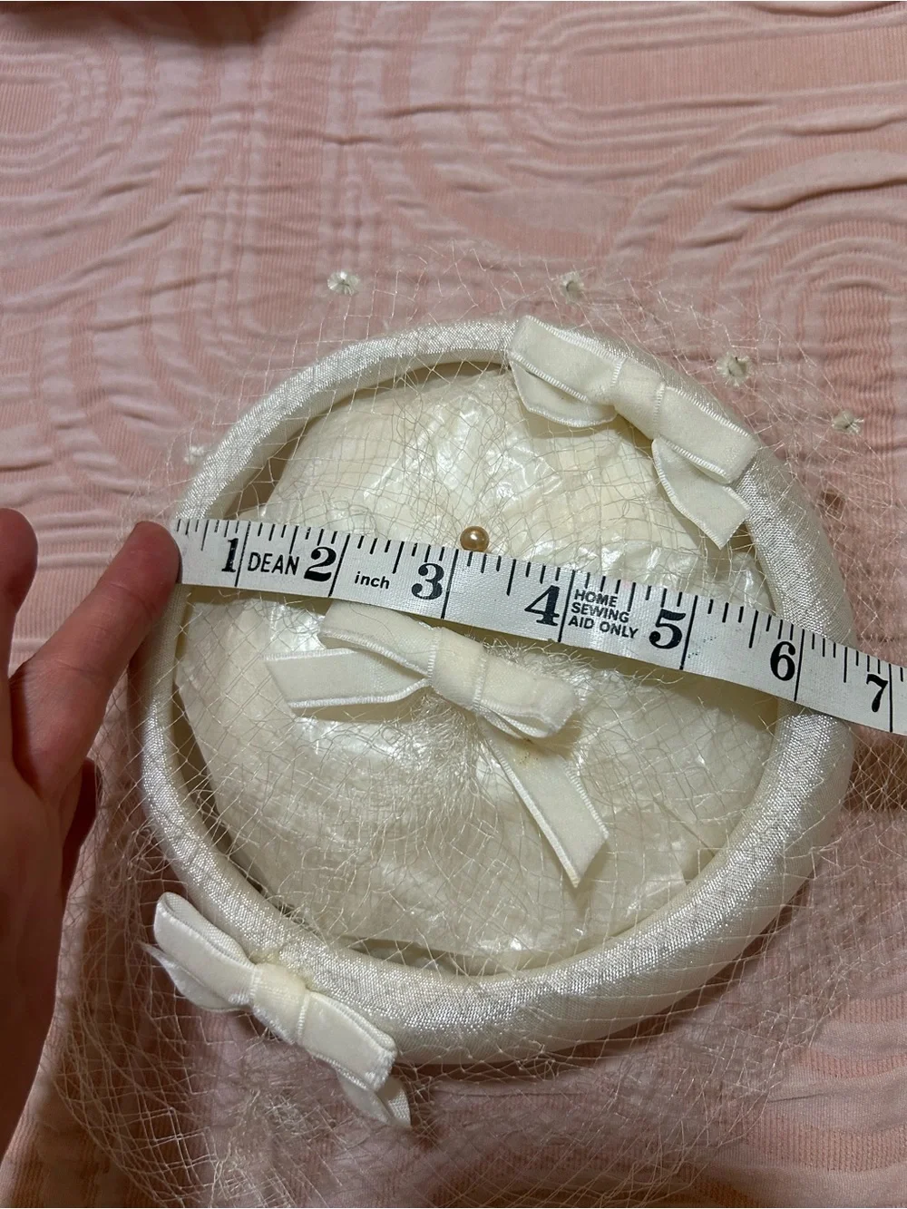 Vintage Ivory Satin Veiled Pillbox Hat with Bows